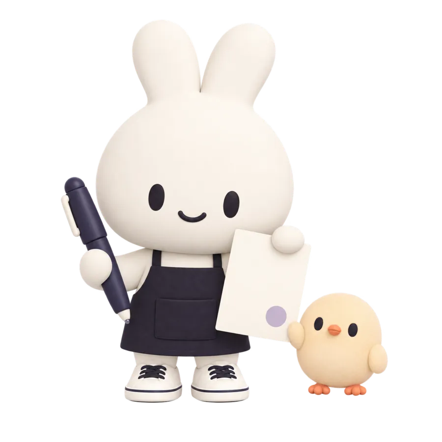 ペンと書類を持つ aunny と piyo